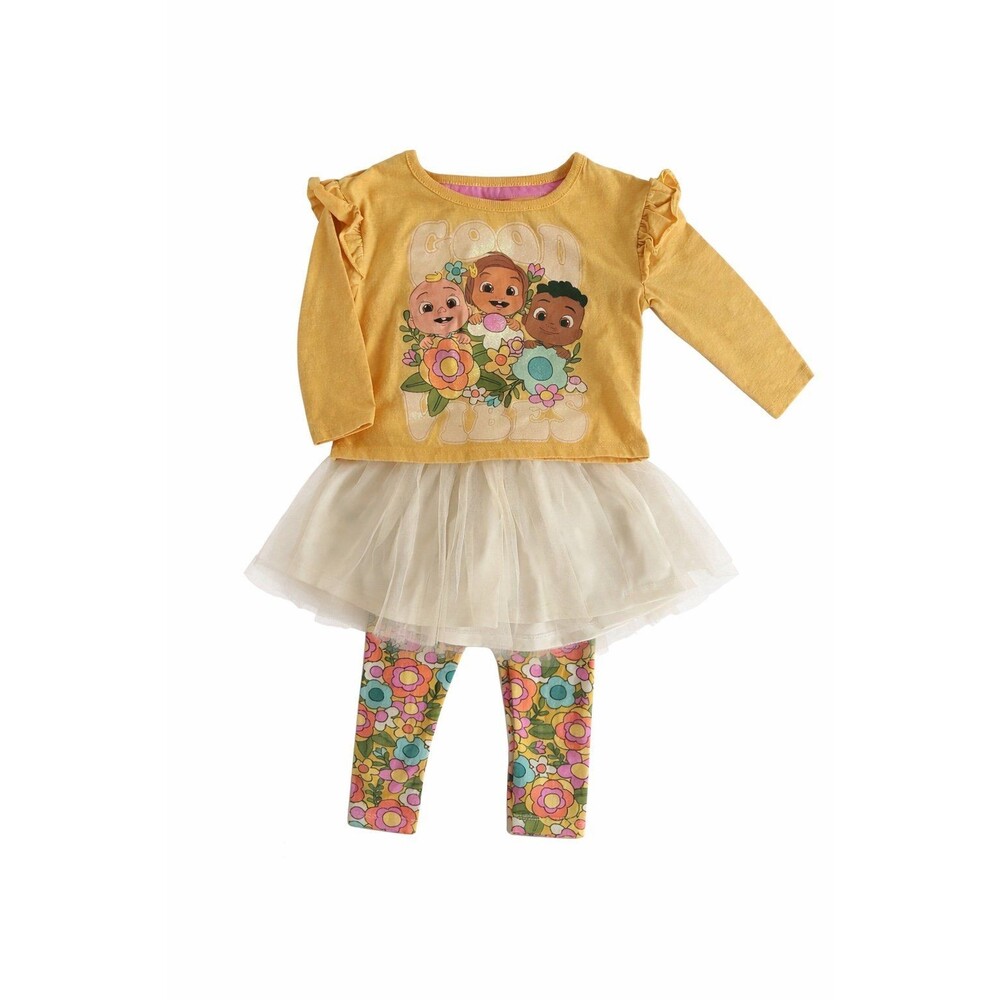 CoComelon 3pc Outfit 12M Girls Tutu Skirt Set Floral Leggings Baby JJ TV Show